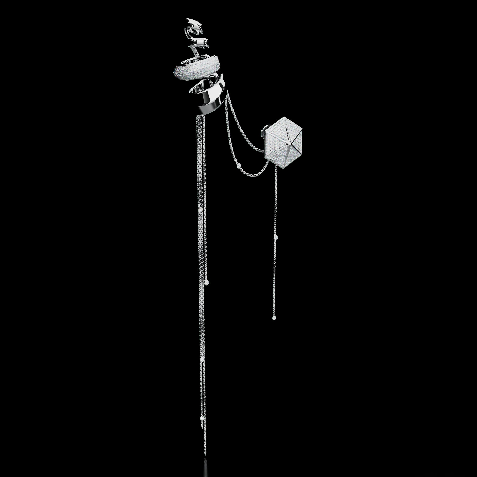 18 Karat White Gold Pavé Diamond Ear Cuff with Chains – Upper Echelon Private
