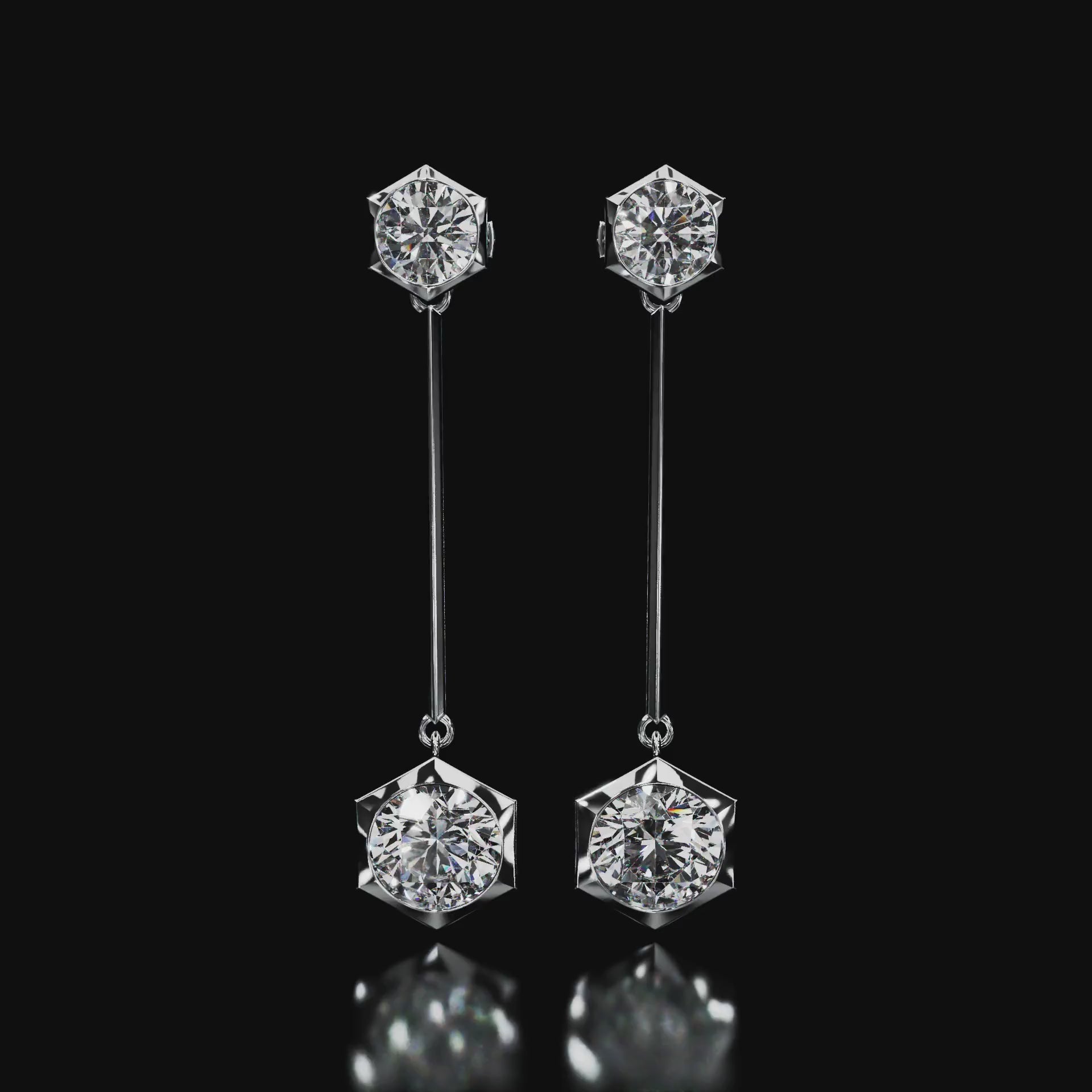 18 Karat White Gold Hexagon Diamond Dangle Earrings – Animus