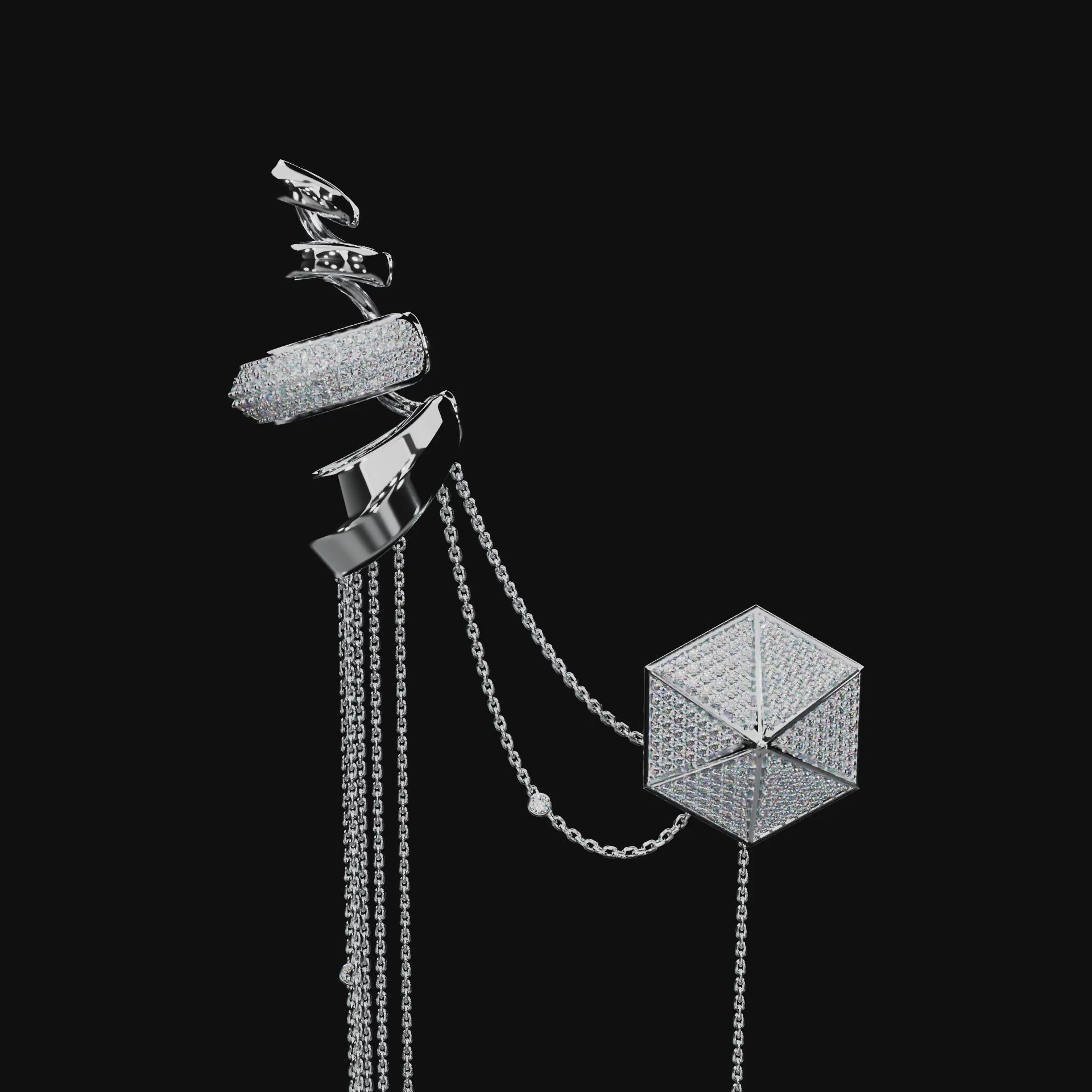 18 Karat White Gold Pavé Diamond Ear Cuff with Chains – Upper Echelon Private