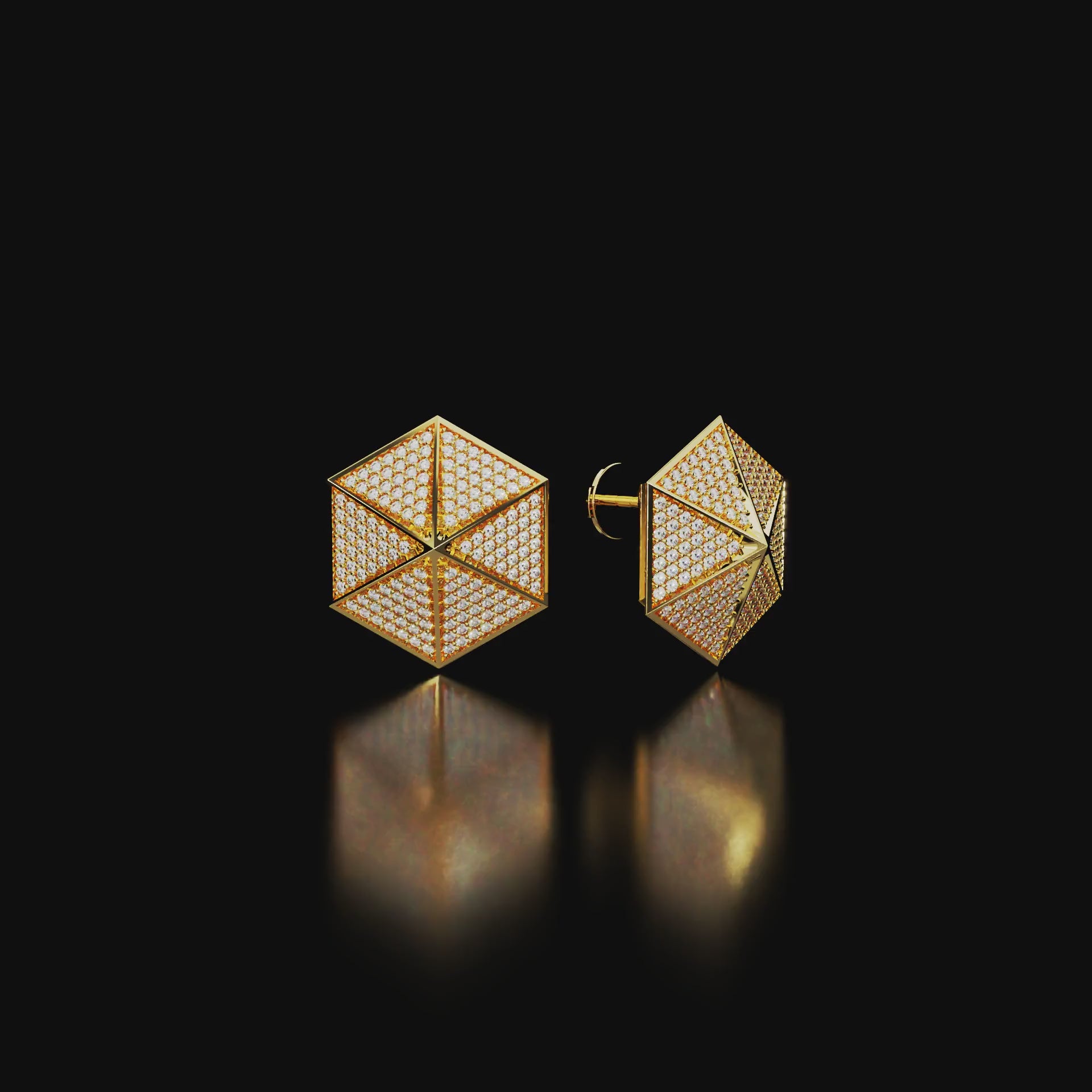 18 Karat Yellow Gold Pavé Diamond Stud Earrings – Rare Dimension