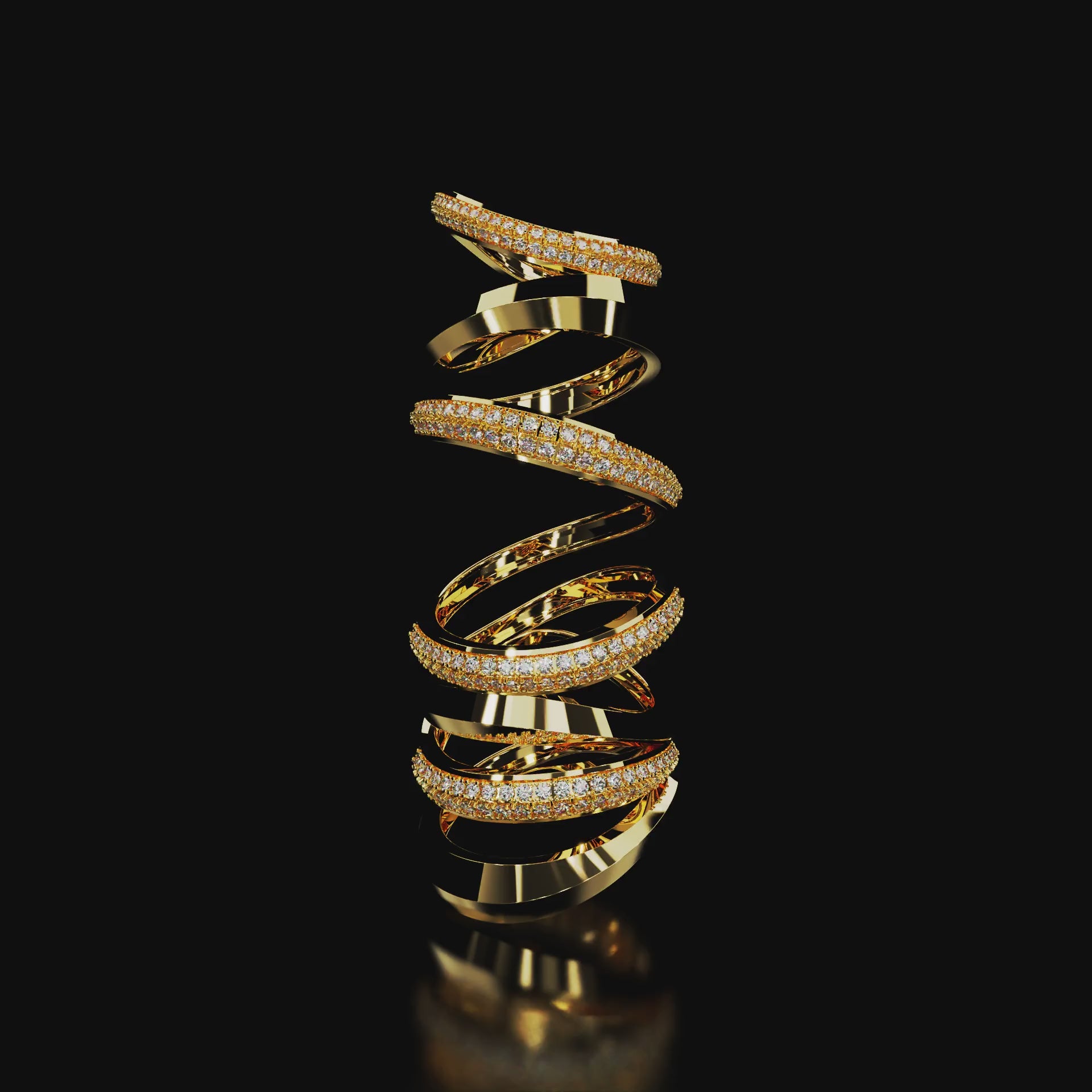 18 Karat Yellow Gold Multi Layer Pavé Diamond Ring – Bloodline