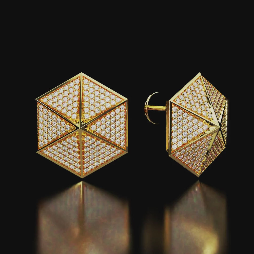 18 Karat Yellow Gold Pavé Diamond Stud Earrings – Rare Dimension