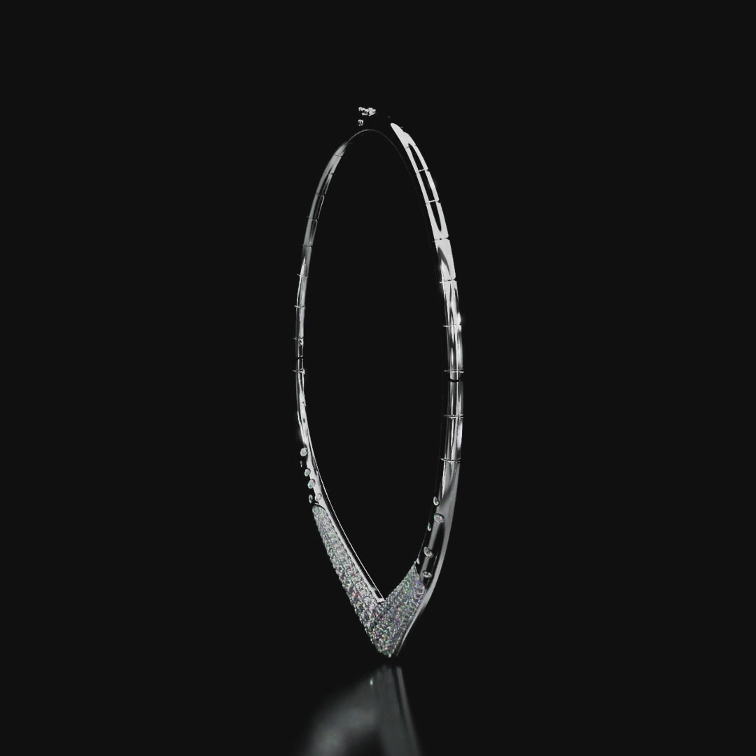 18 Karat White Gold Pavé Diamond V Collar Necklace – Eve