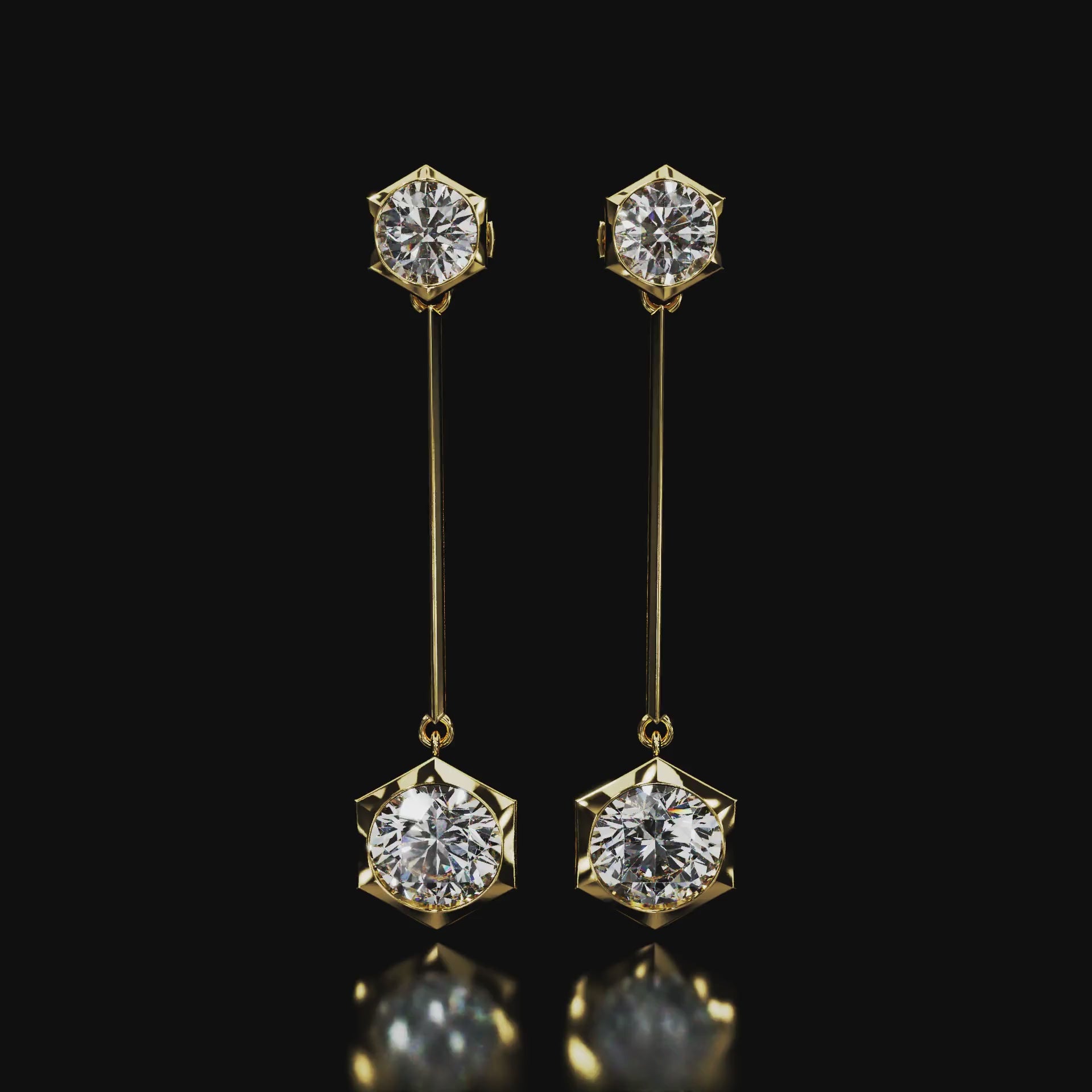 18 Karat Yellow Gold Hexagon Diamond Dangle Earrings – Animus