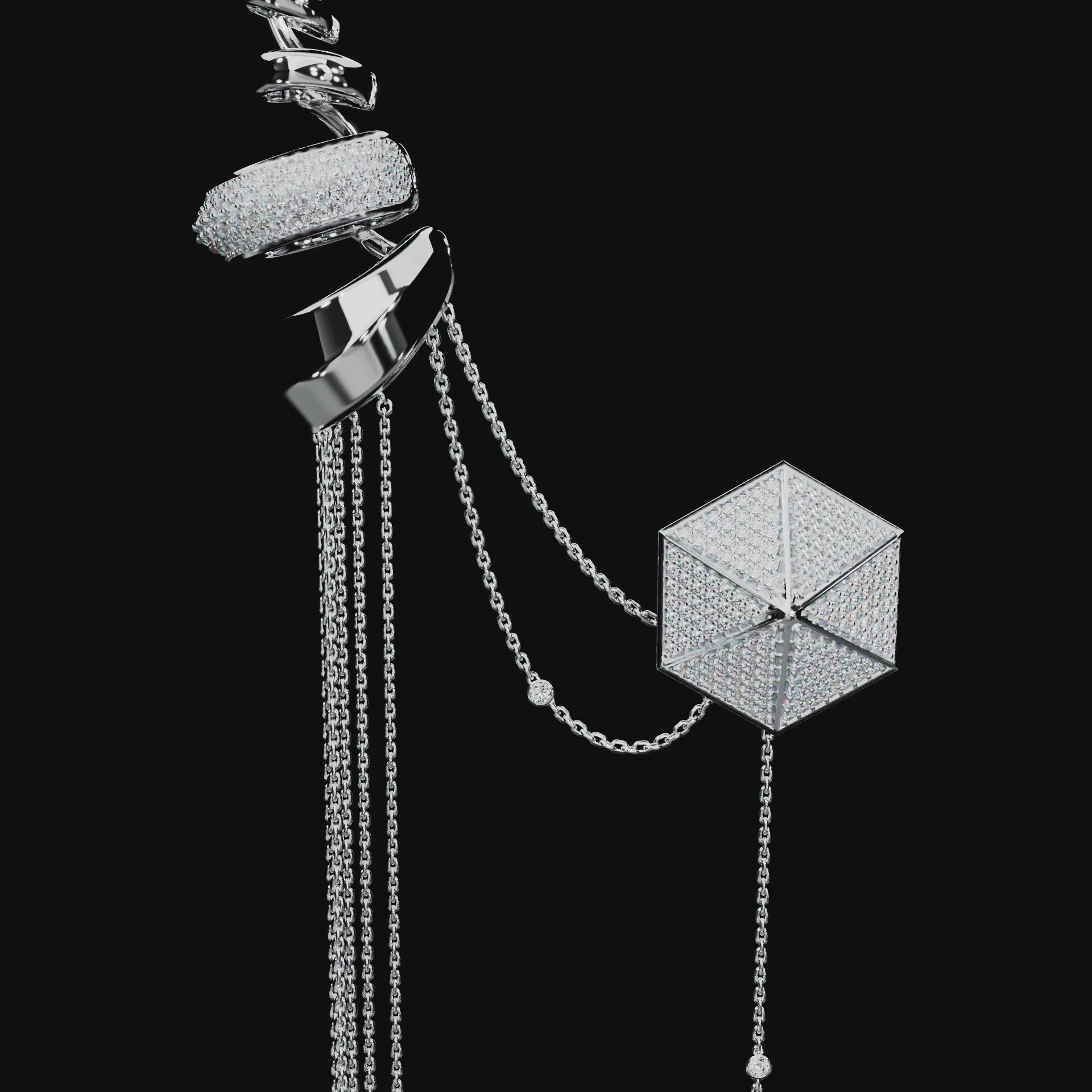 18 Karat White Gold Pavé Diamond Ear Cuff with Chains – Upper Echelon Private