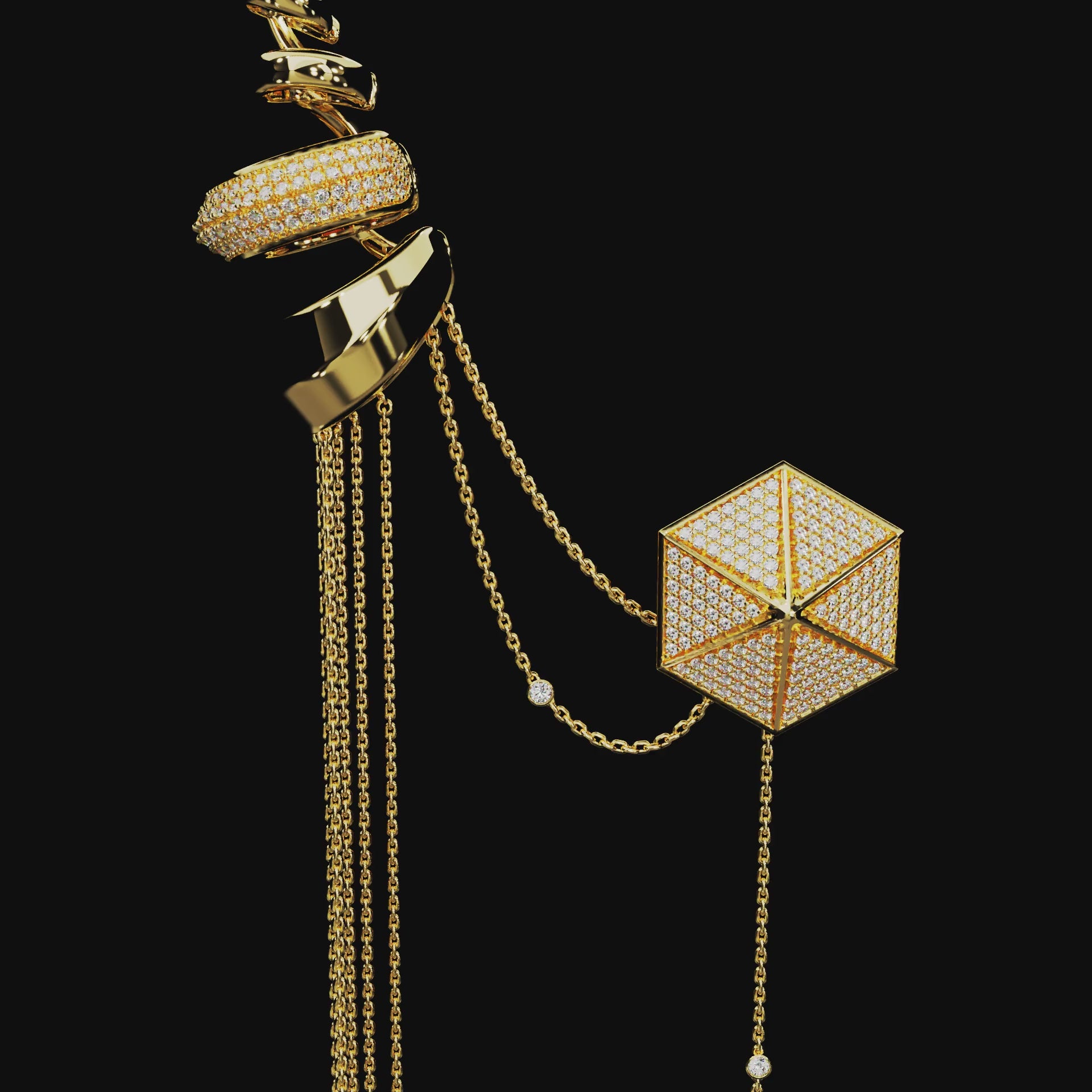 18 Karat Yellow Gold Pavé Diamond Ear Cuff with Chains – Upper Echelon Private