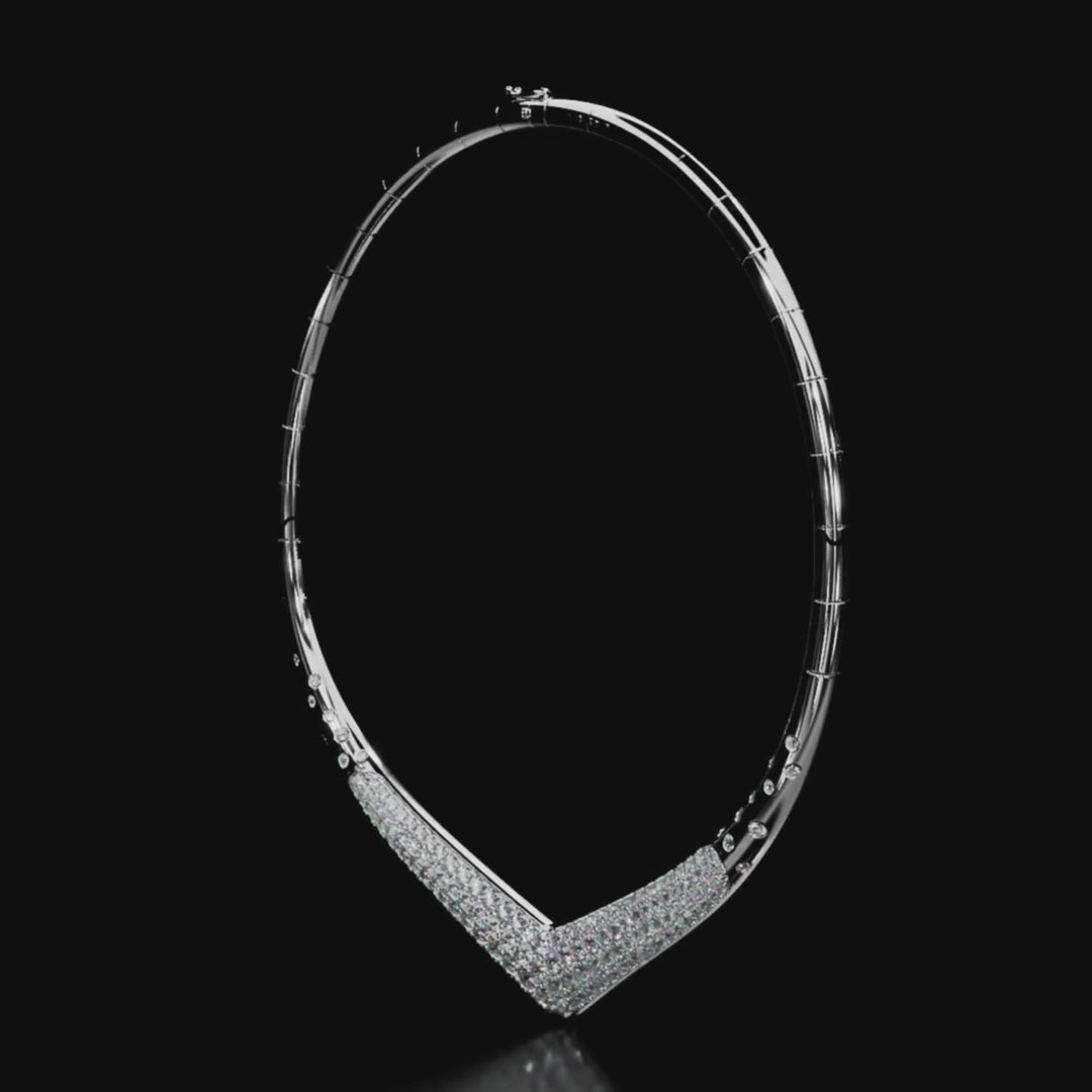 18 Karat White Gold Pavé Diamond V Collar Necklace – Eve
