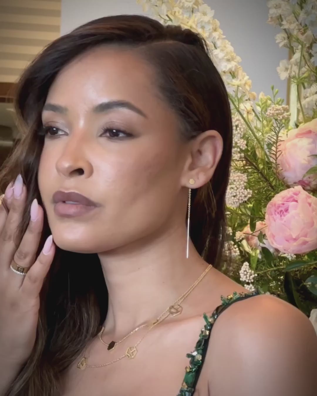 Luxury gold threader earrings by Naude Bourn, handcrafted fine jewelry, red carpet look