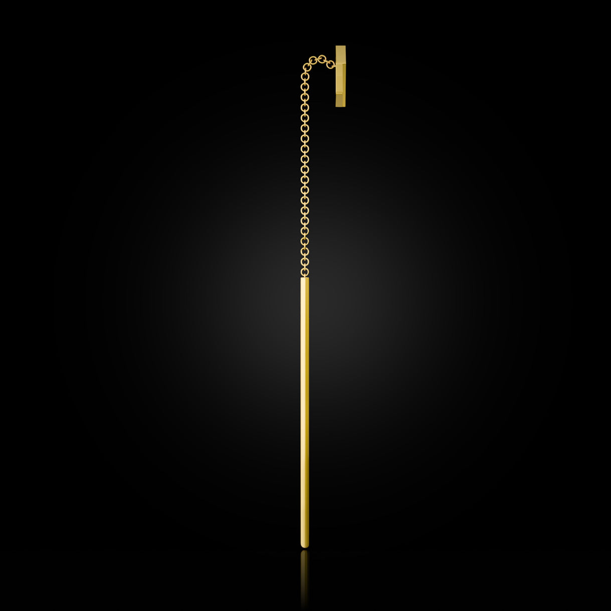 SEE YOU Single Threader Earrings in Bravura Yellow Gold – side view of 18k gold design, styled for sharp profiles and standout styling by Naude Bourn. Sustainable gold jewelry, ethical jewelry, handcrafted artisan jewelry, fine jewelry, high-end jewelry, and ethical luxury. A striking piece from sustainable jewelry brands and a unique jewelry gift in yellow gold.