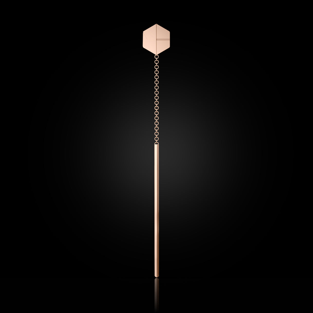 Single SEE YOU Threader in Rebel Rose Gold. Luxury 18k gold earring styled alone or stacked—ethical fine jewelry made in NYC. Sustainable gold jewelry, ethical jewelry, handcrafted artisan jewelry, fine jewelry, high-end jewelry, ethical luxury, and sustainable jewelry brands. A unique jewelry gift in rose gold for modern, conscious style.