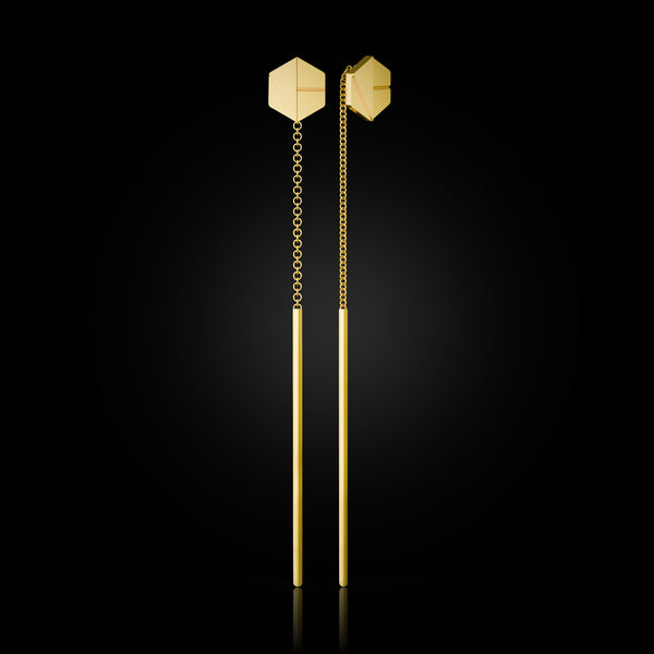 SEE YOU Threader Earrings in Bravura Yellow Gold. Transformational 18k statement earrings, handcrafted to order. Sustainable gold jewelry, ethical luxury, handcrafted artisan jewelry, fine jewelry, and high-end jewelry. A unique jewelry gift that showcases bold, timeless elegance.