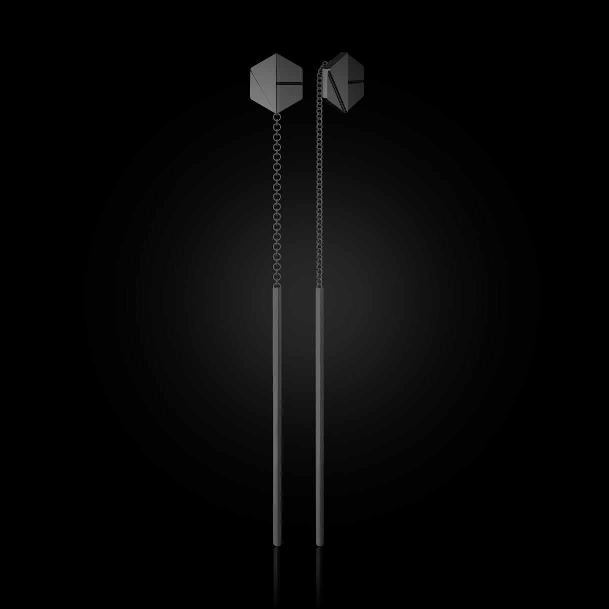 SEE YOU Threader Earrings in Stealth Black Gold. Statement threaders crafted in bold 18k recycled gold. Sustainable gold jewelry, ethical jewelry, handcrafted artisan jewelry, fine jewelry, and high-end jewelry. A powerful piece from sustainable jewelry brands, designed for ethical luxury and unique jewelry gifting.